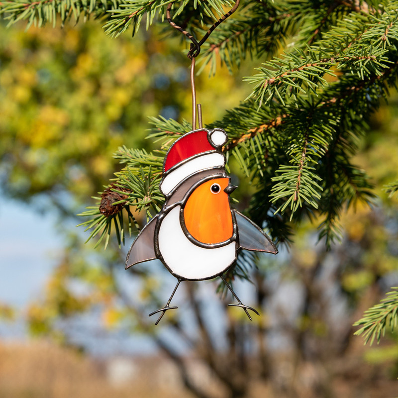 Handcraft Stained Glass Christmas robin