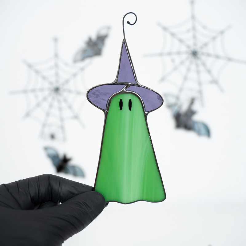 Handcraft stained glass ghost window hangings Outdoor fall decorations