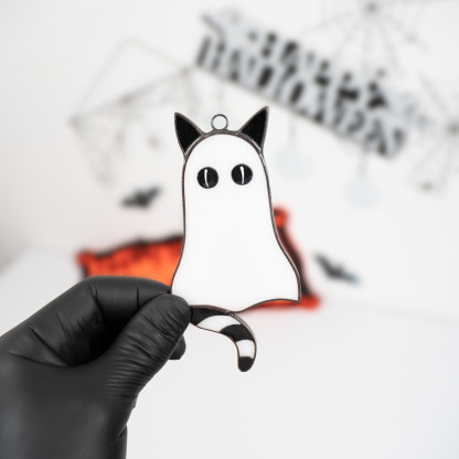 Handmade  stained glass spooky cat