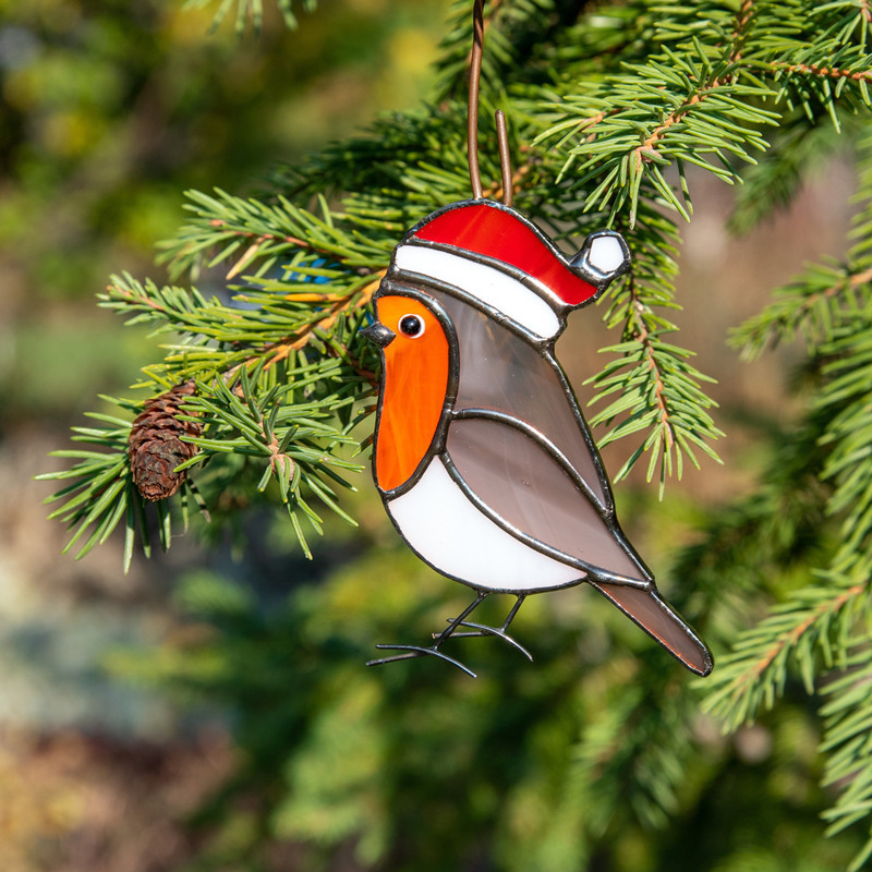 Handcraft Stained Glass Christmas robin