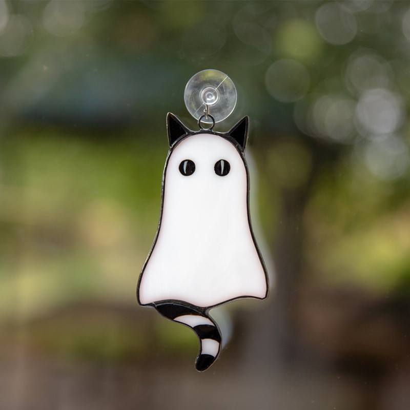 Handmade  stained glass spooky cat