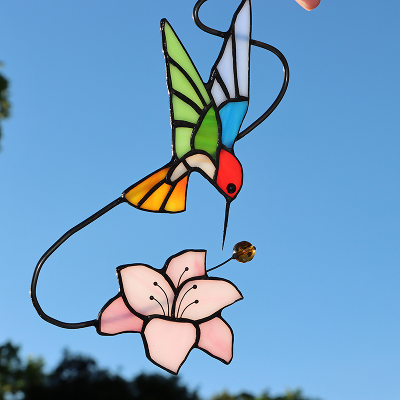 Hummingbird stained glass bird suncatcher