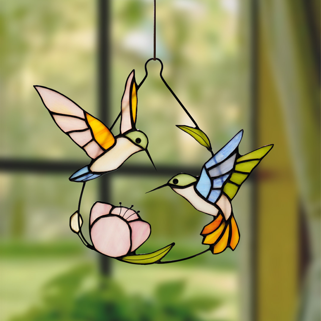 Bird stained glass bird suncatcher―Hovering