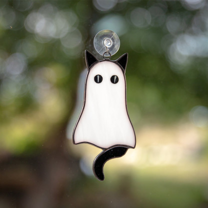 Handmade  stained glass spooky cat