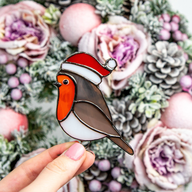 Handcraft Stained Glass Christmas robin