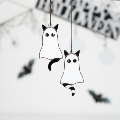 Handmade  stained glass spooky cat