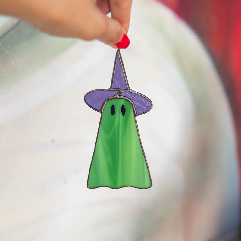 Handcraft stained glass ghost window hangings Outdoor fall decorations
