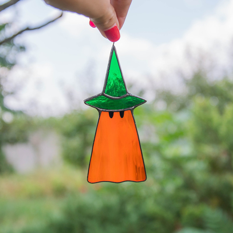 Handcraft stained glass ghost window hangings Outdoor fall decorations