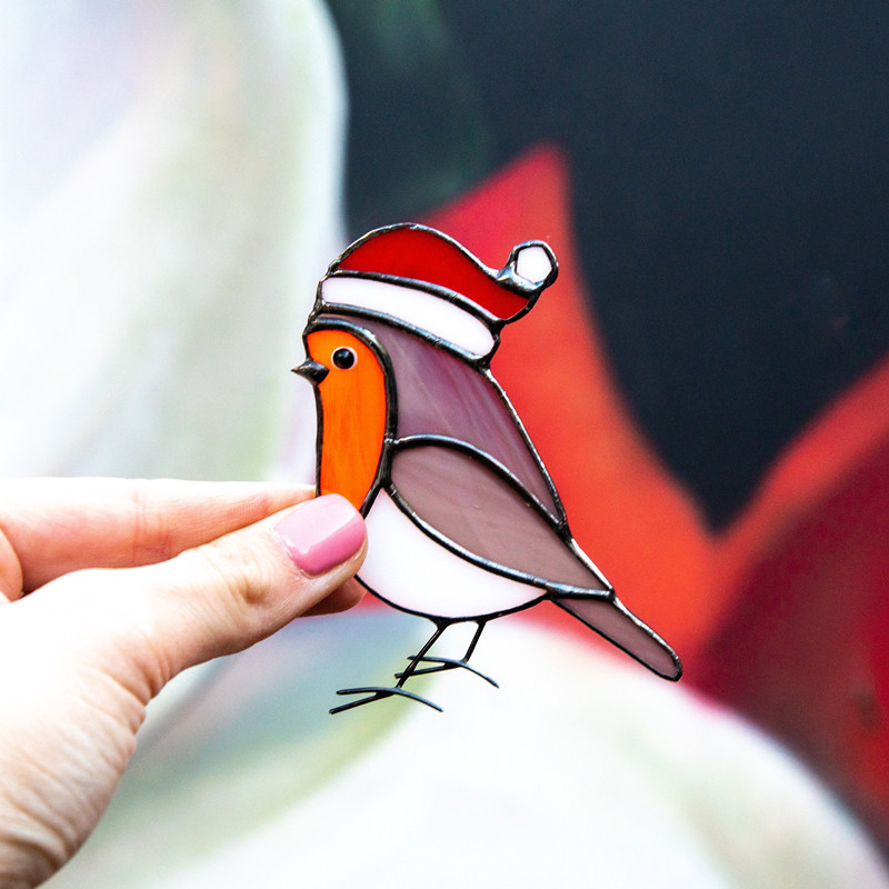 Handcraft Stained Glass Christmas robin