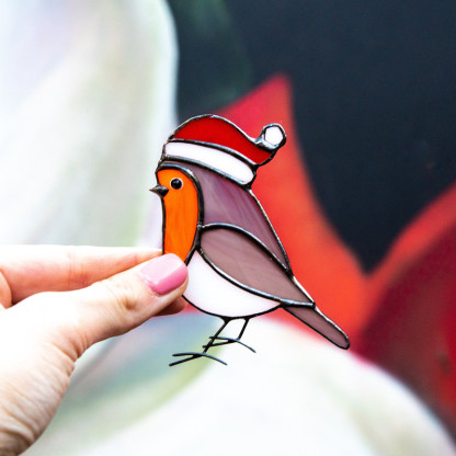 Handcraft Stained Glass Christmas robin