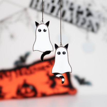 Handmade  stained glass spooky cat
