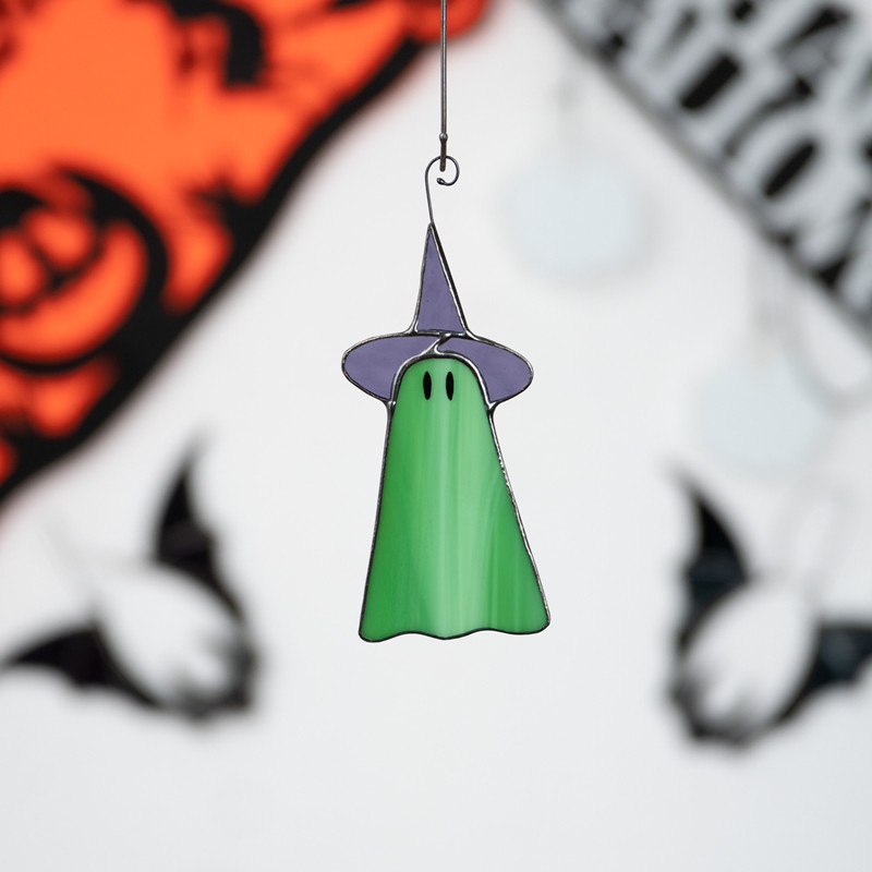 Handcraft stained glass ghost window hangings Outdoor fall decorations