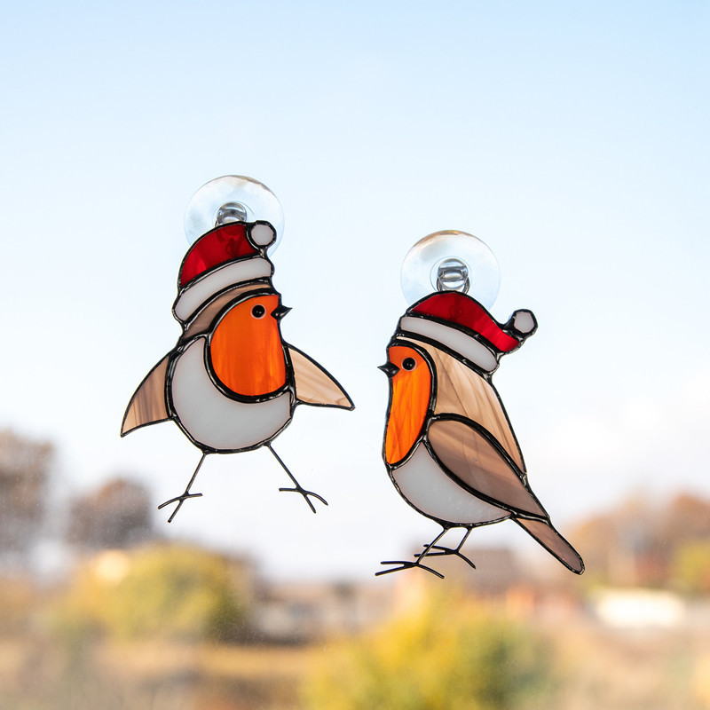 Handcraft Stained Glass Christmas robin