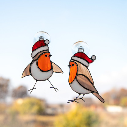 Handcraft Stained Glass Christmas robin