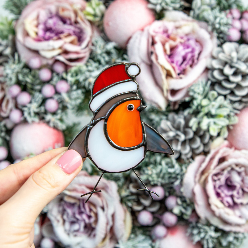 Handcraft Stained Glass Christmas robin