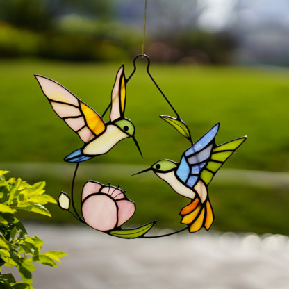 Bird stained glass bird suncatcher―Hovering