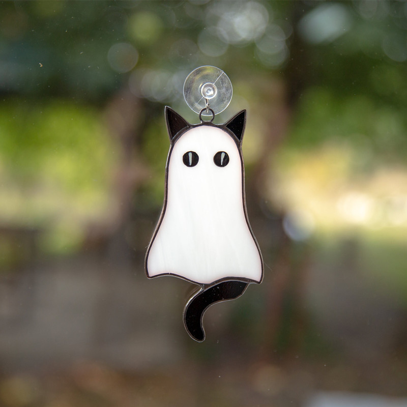 Handmade  stained glass spooky cat