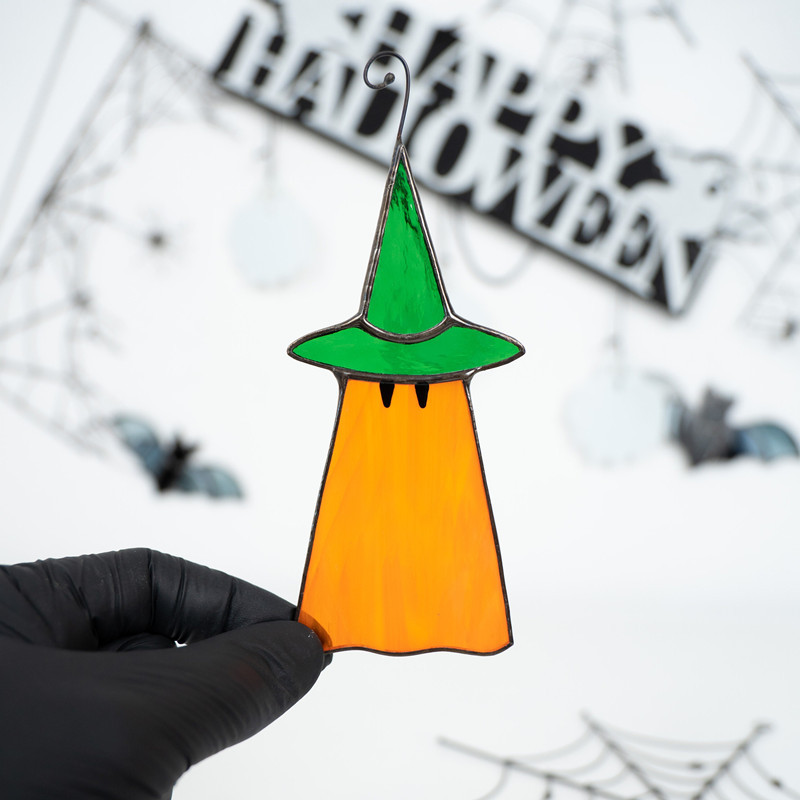 Handcraft stained glass ghost window hangings Outdoor fall decorations