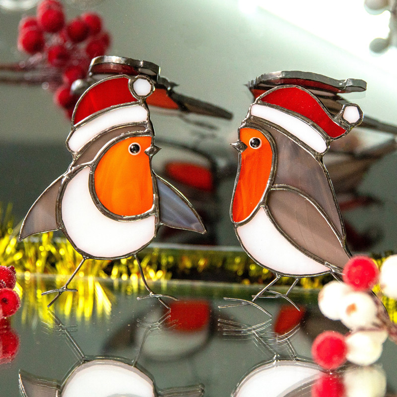 Handcraft Stained Glass Christmas robin
