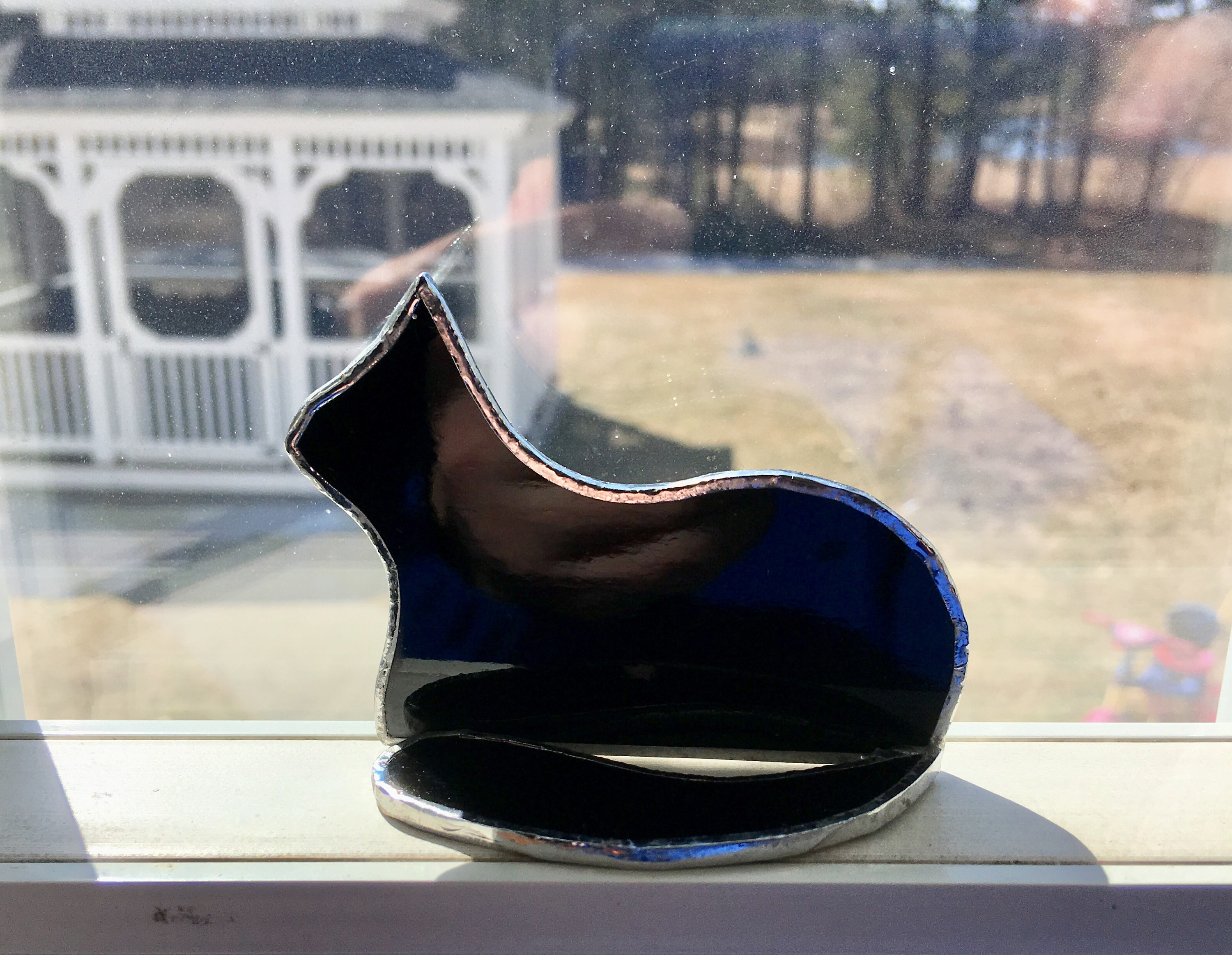 Standing stained glass cat suncatcher ornament