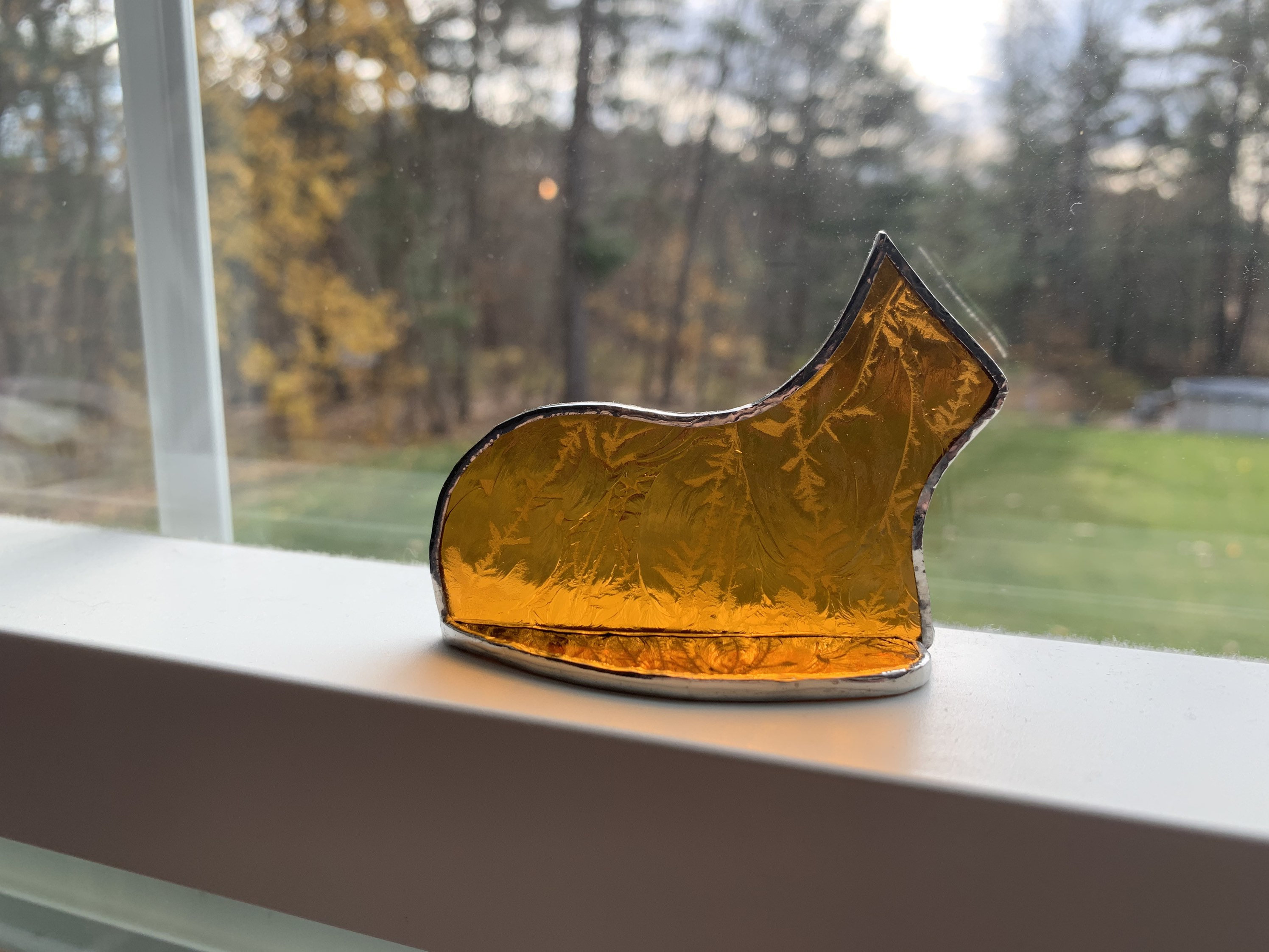 Standing stained glass cat suncatcher ornament