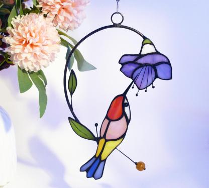 Handmade stained glass bird suncatcher