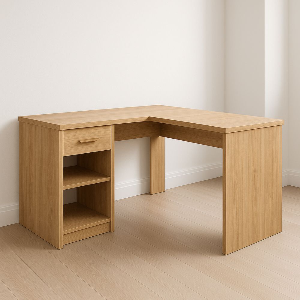 L-förmiger Holz-Schreibtisch mit Schublade und Regalen 150x120x74 cm Braun