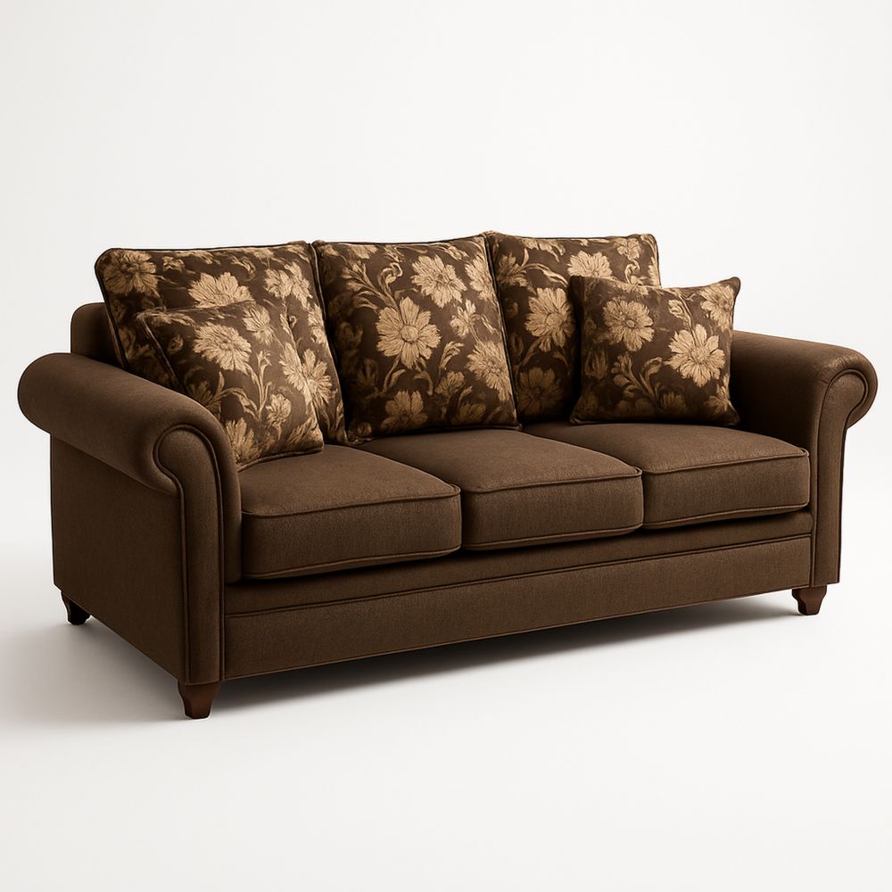 Dreisitzer Sofa aus Stoff mit Blumenmuster in Dunkelbraun