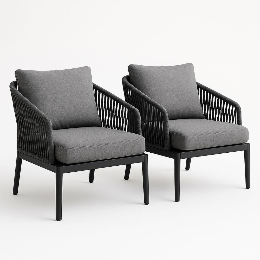 Outdoor Lounge Set Stühle mit Aluminiumrahmen und Stoff, 75x85x75 cm, dunkelgrau