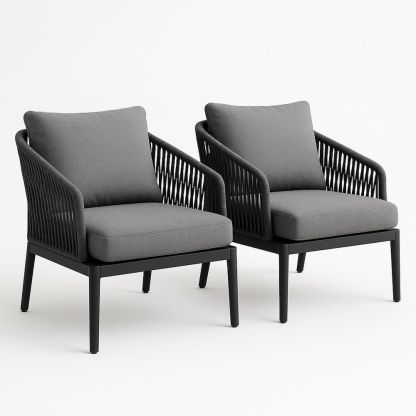 Outdoor Lounge Set Stühle mit Aluminiumrahmen und Stoff, 75x85x75 cm, dunkelgrau