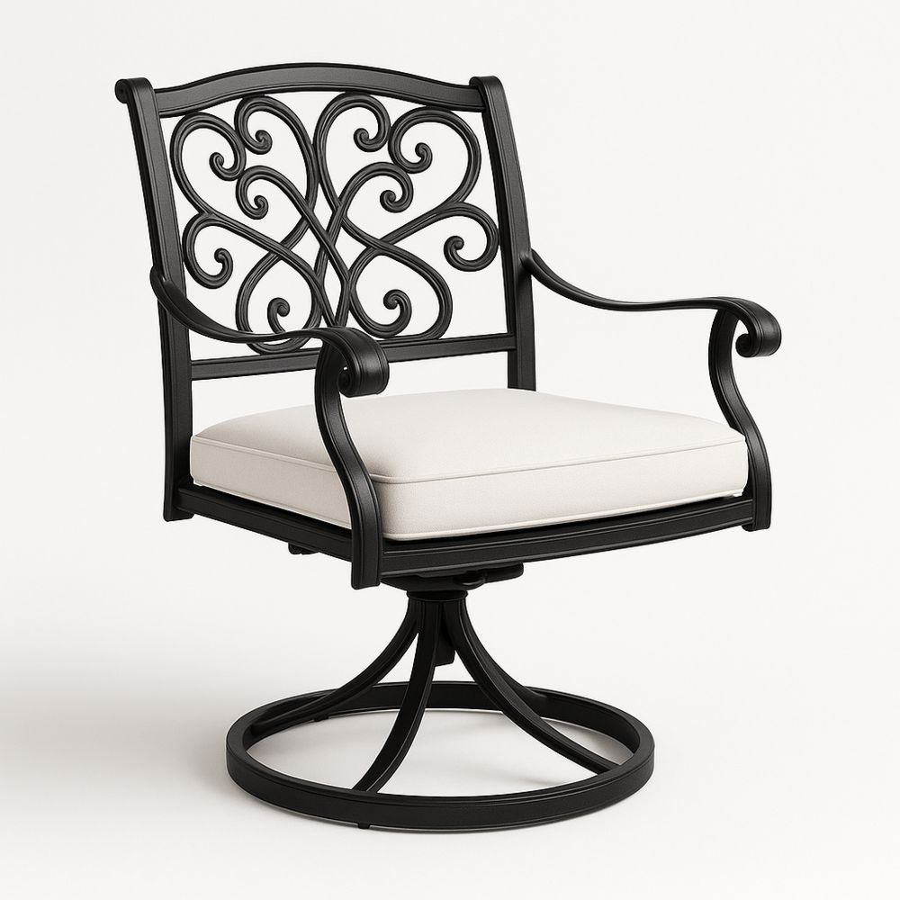 Gartenstuhl Aluminiumrahmen mit Drehfunktion Schwarz Creme Kissen