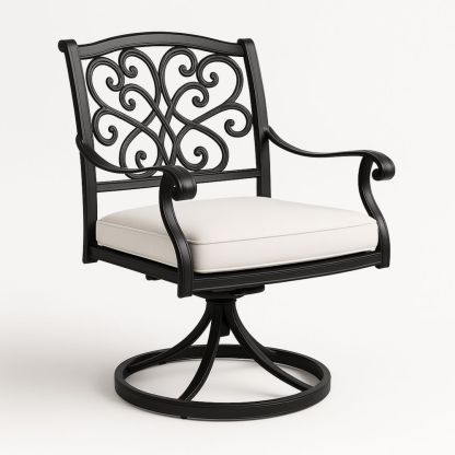 Gartenstuhl Aluminiumrahmen mit Drehfunktion Schwarz Creme Kissen