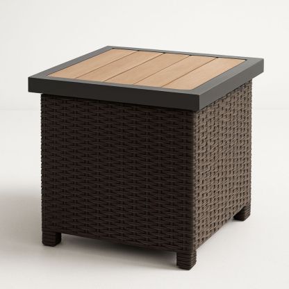 Geflecht Gartentisch mit Akazienholzplatte, Braun