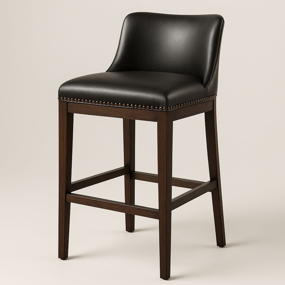 Barhocker Leder Sitzfläche Holzgestell Schwarz