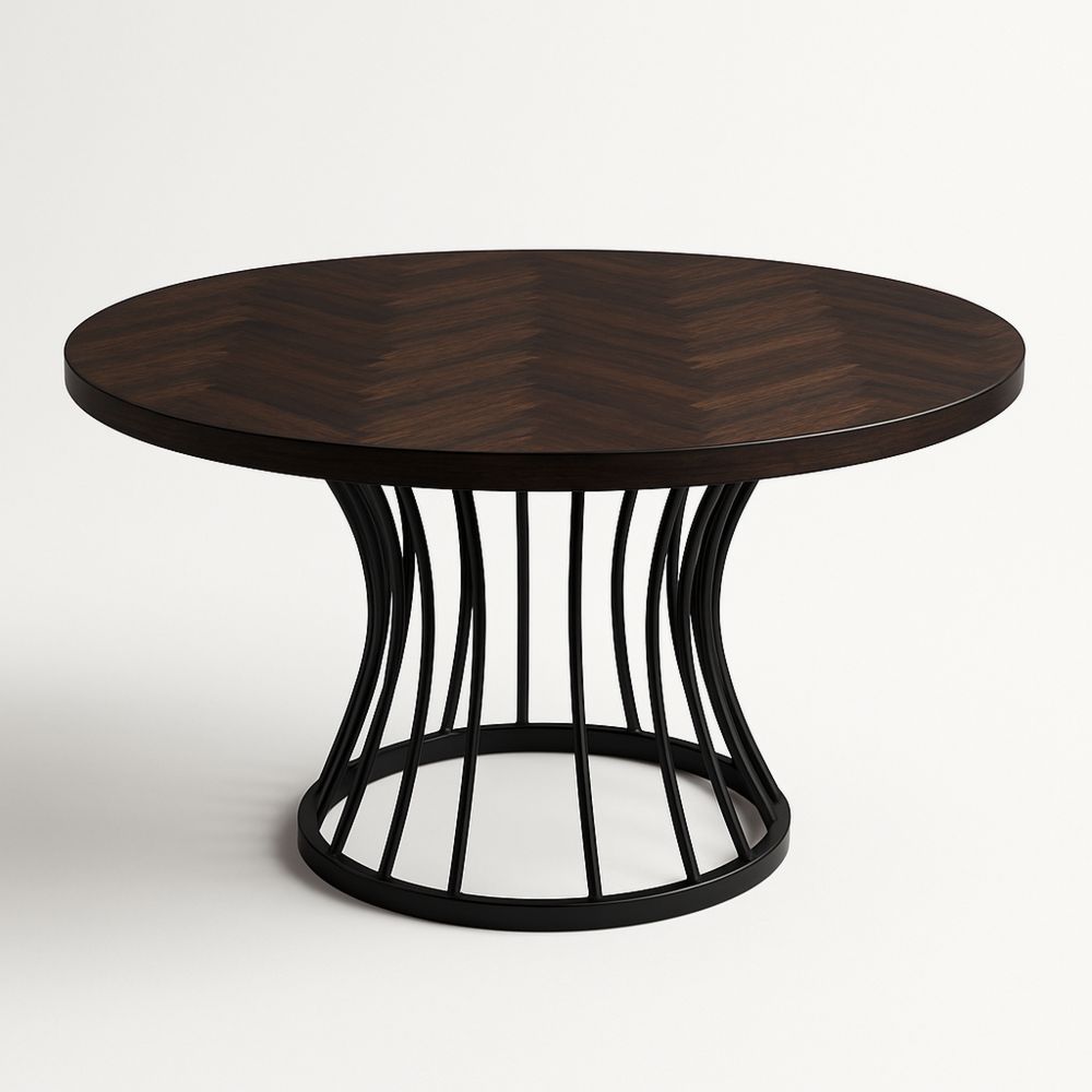 Runder Esstisch Walnussfurnier mit Metallgestell Durchmesser 120 cm Dunkelbraun/Schwarz