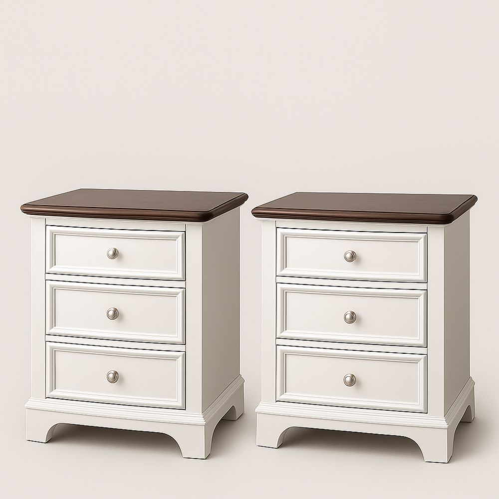 Nachttisch-Set Holz MDF Weiß/Dunkelbraun 3 Schubladen 60cm