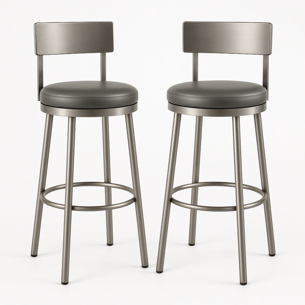 2er-Set Barhocker Metall Silber mit PU-Leder Sitz