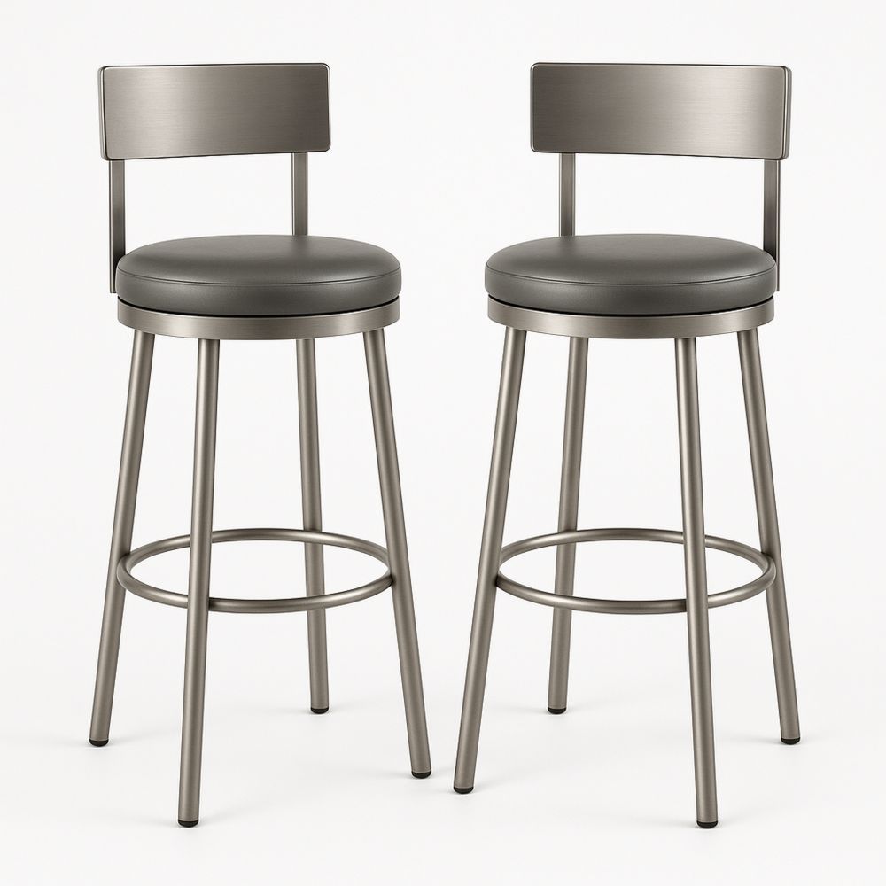 2er-Set Barhocker Metall Silber mit PU-Leder Sitz