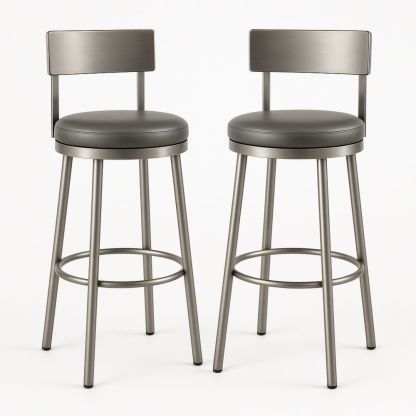 2er-Set Barhocker Metall Silber mit PU-Leder Sitz