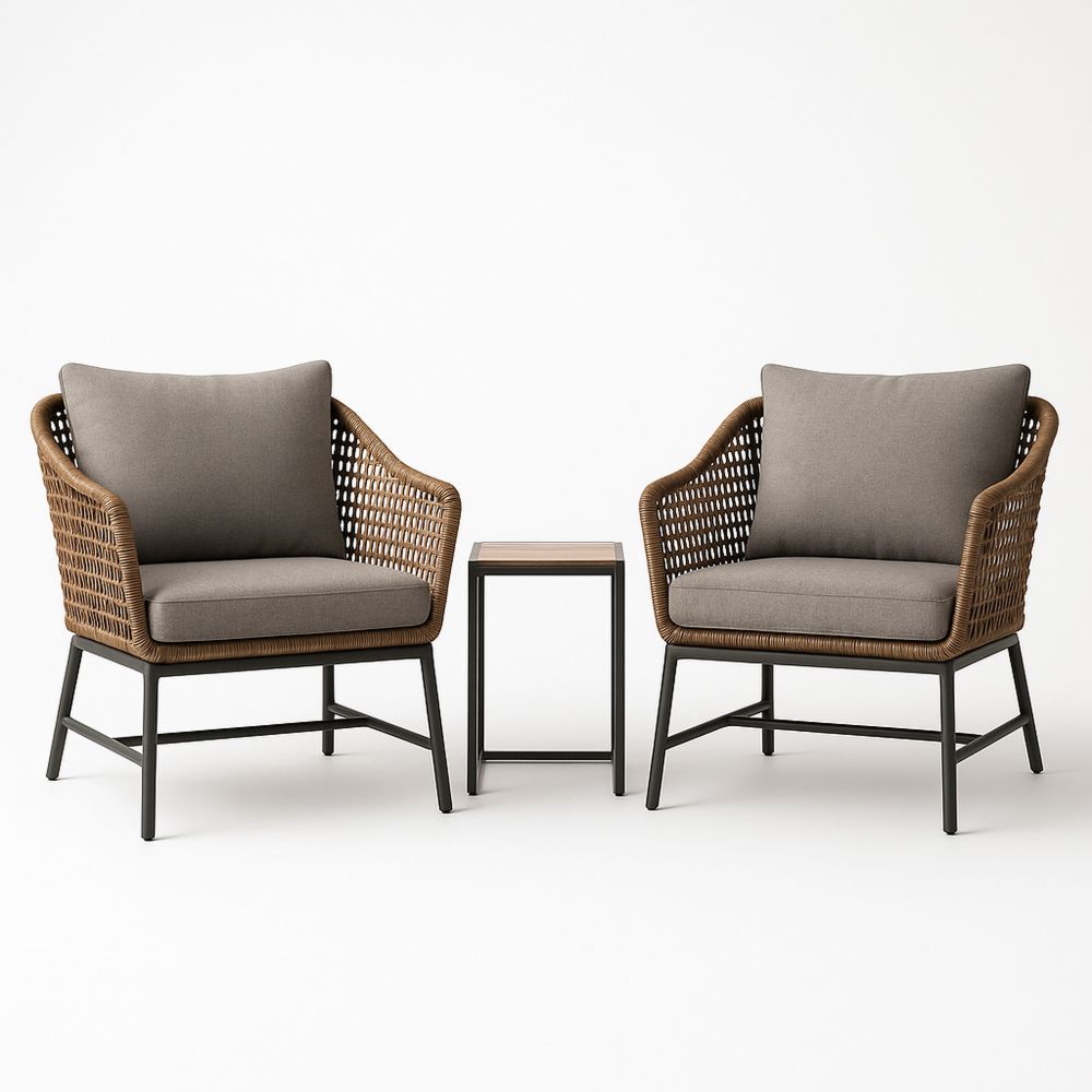 Outdoor-Set mit 2 Sesseln, Aluminiumrahmen, Stoffkissen und Beistelltisch