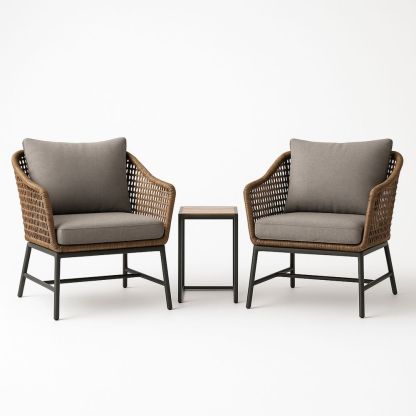 Outdoor-Set mit 2 Sesseln, Aluminiumrahmen, Stoffkissen und Beistelltisch