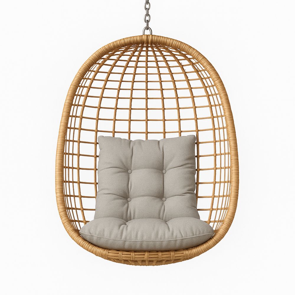 Rattan Hängesessel mit Kissen und Stahlkette Beige