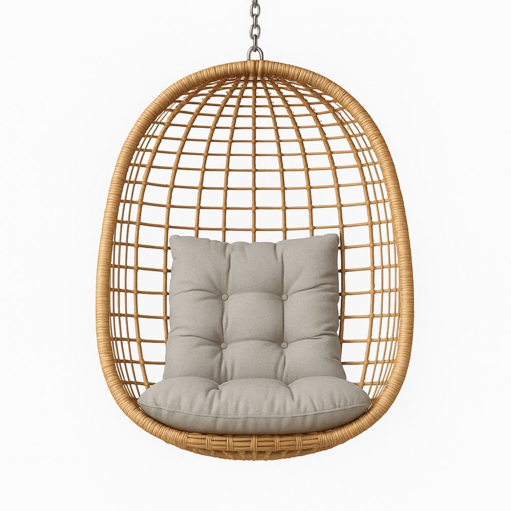 Rattan Hängesessel mit Kissen und Stahlkette Beige