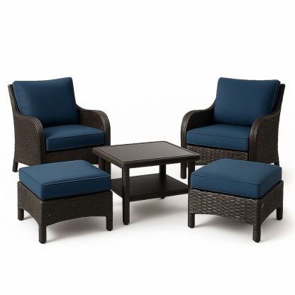 Rattan Gartenmöbel Set Blau/Dunkelbraun