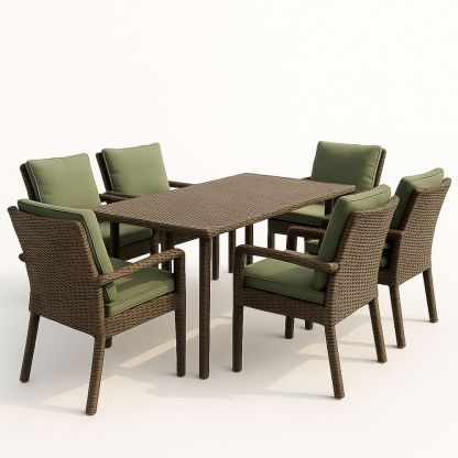 Garten Esszimmer Set aus Rattan mit Tisch und 6 Stuhlen Braun Gruen