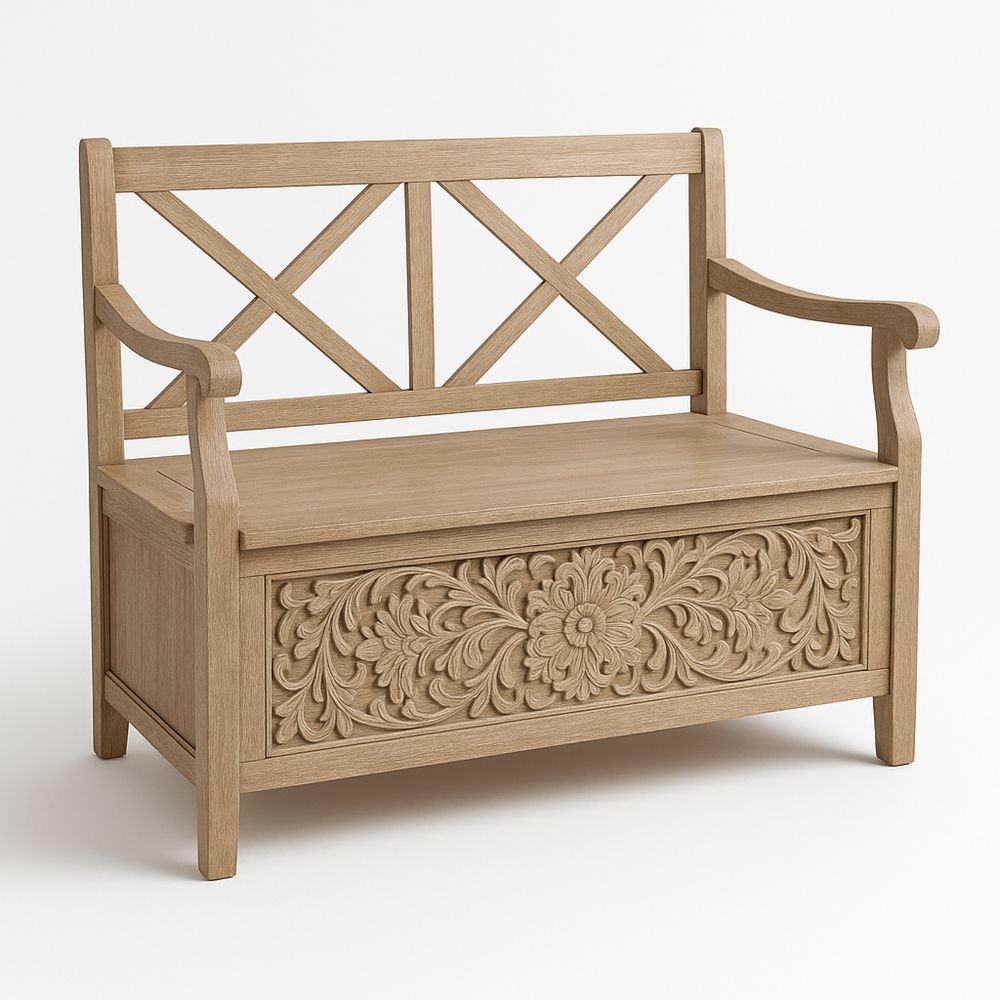 Holzbank mit Stauraum Massiveiche 95cm Natur