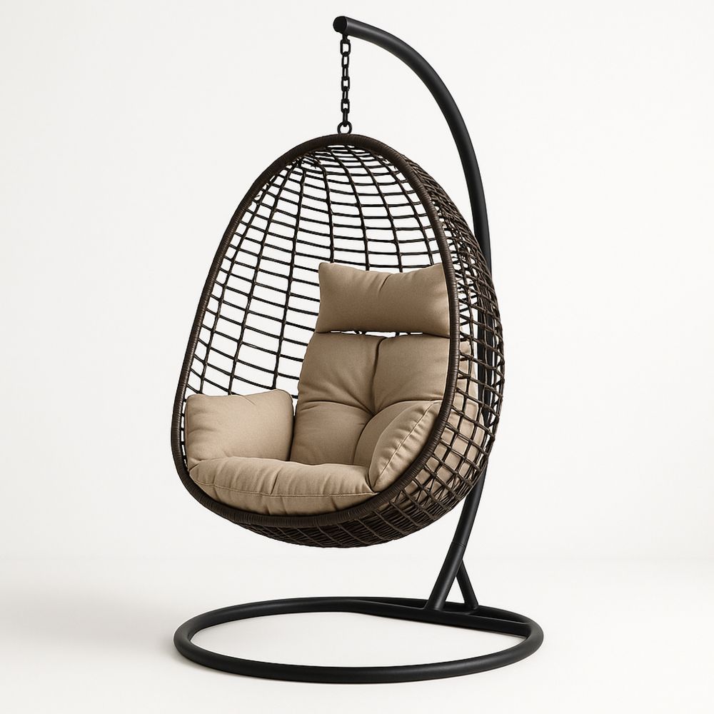 Hängesessel Rattan Stahlrahmen Polyesterkissen Beige Dunkelbraun 105x105x195cm