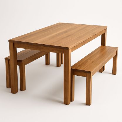Esstisch Set Holz Tisch und Bänke Natur 150x90x75cm