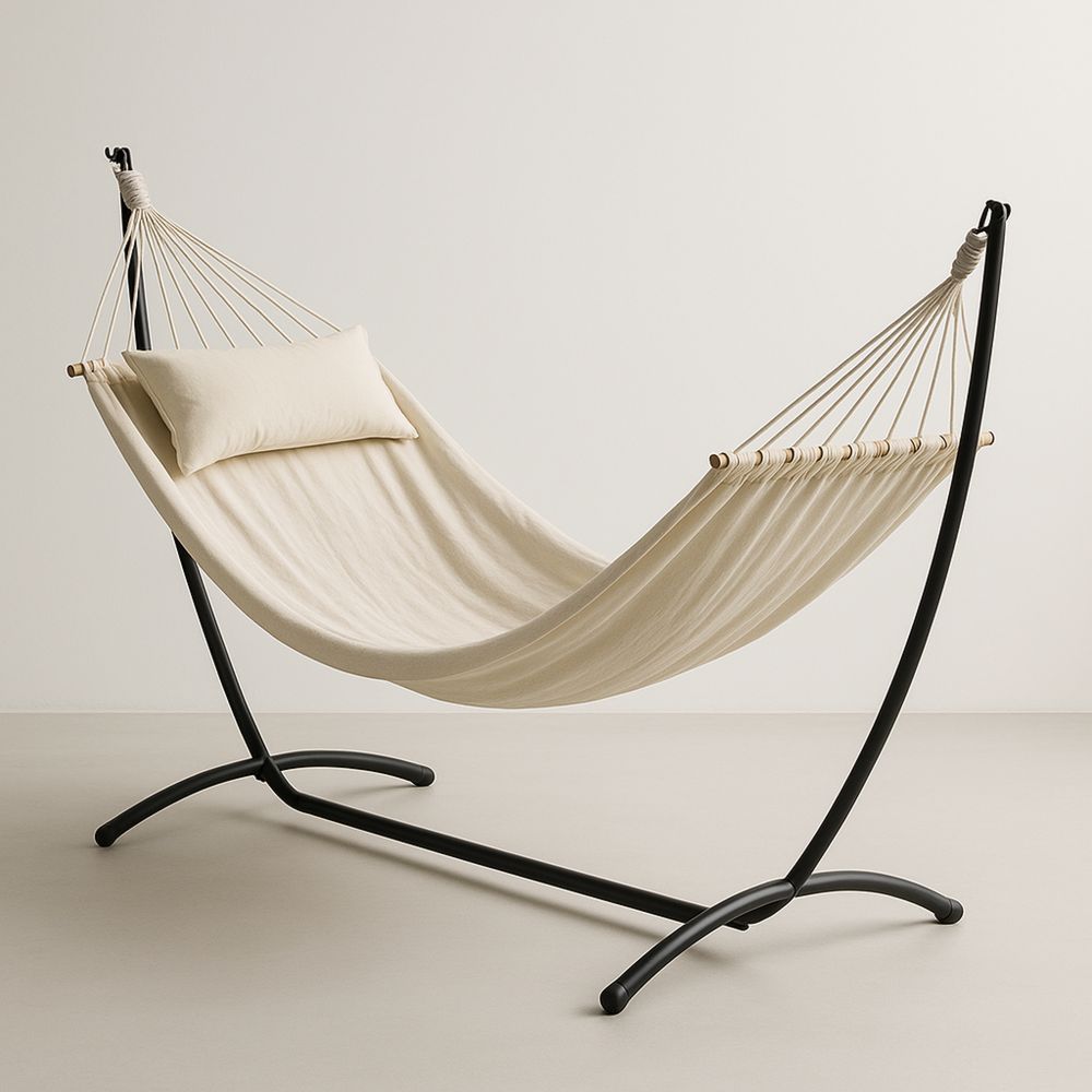 Hängematte Metallrahmen Baumwolle 200x150 cm Creme