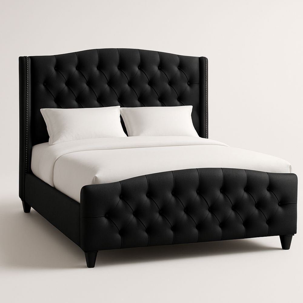 Doppelbett mit gepolstertem Kopfteil aus Samt Schwarz 210x160x130 cm